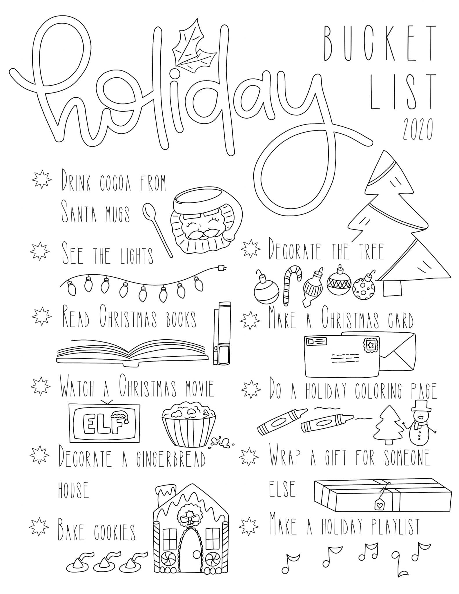 Holiday bucket list free printable