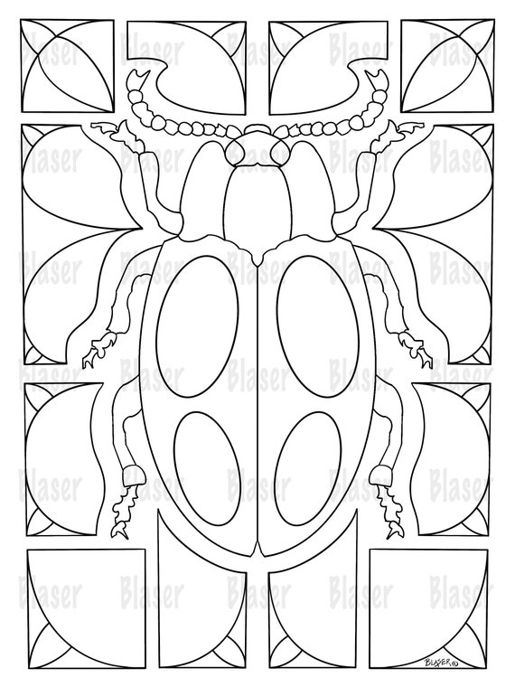 Coloring page beetle printable symmetrical coloring digital download adults kids insect