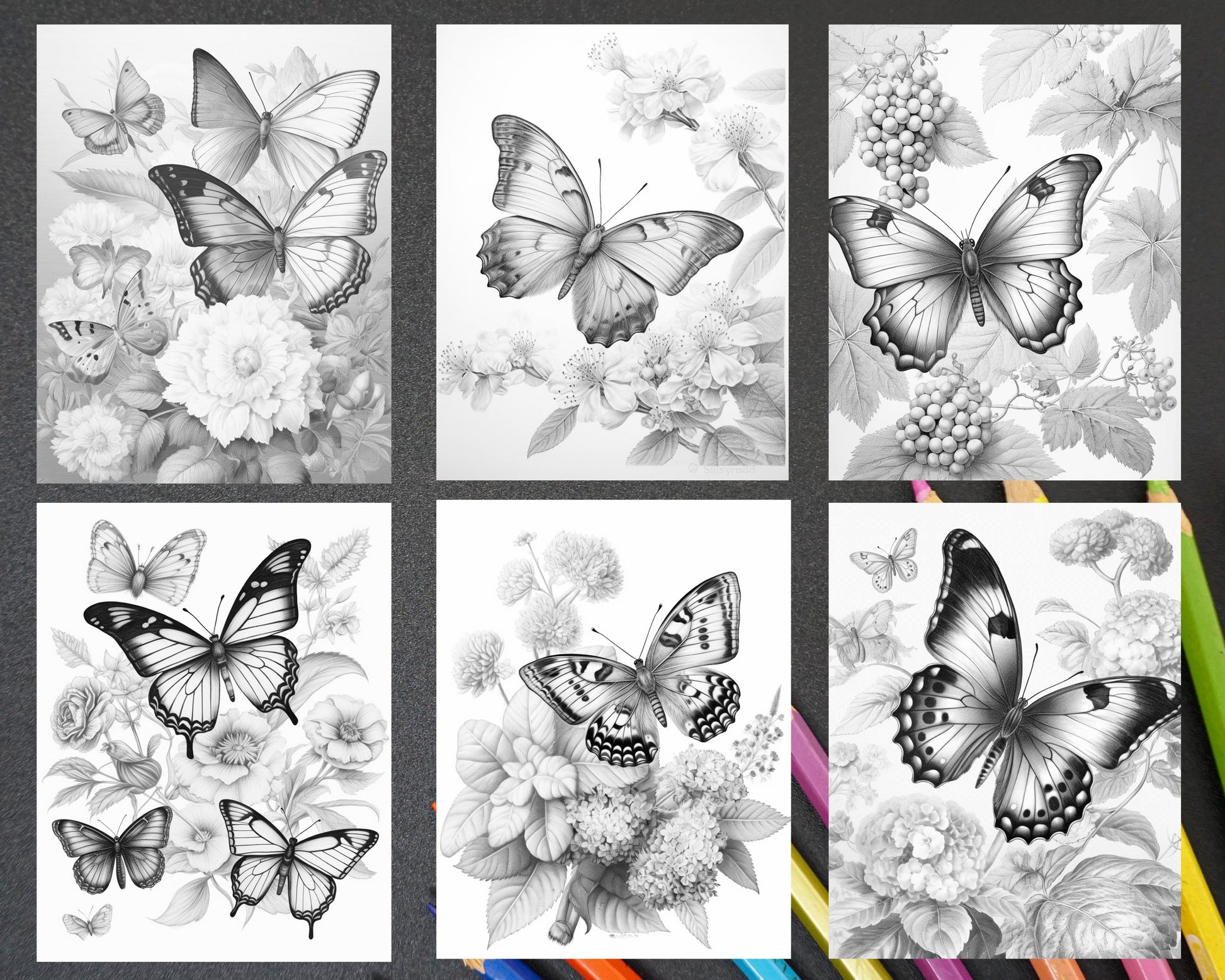 Vintage botanical butterfly grayscale coloring pages printable for adu â coloring