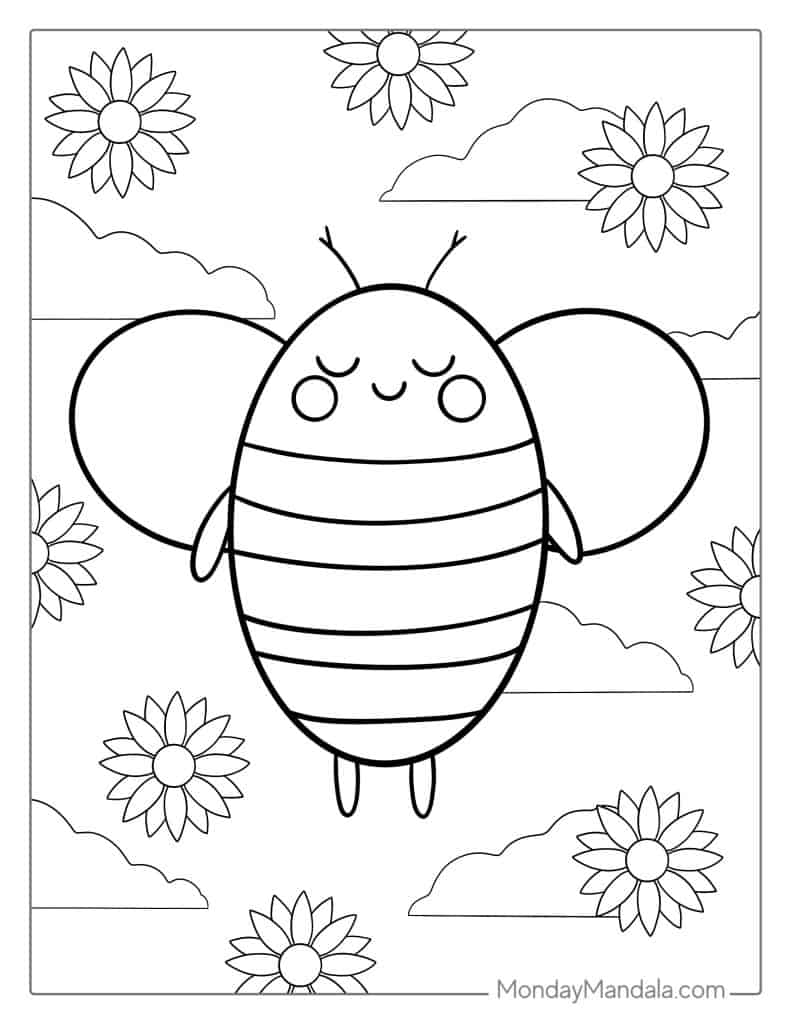 Bee coloring pages free pdf printables