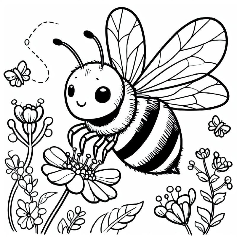 A cute bumble bee coloring page