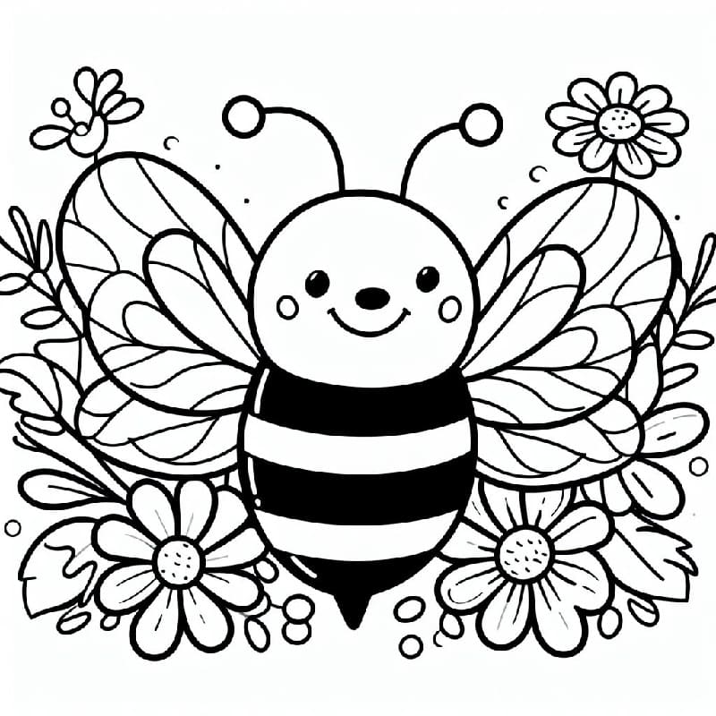 Smiling bumble bee coloring page