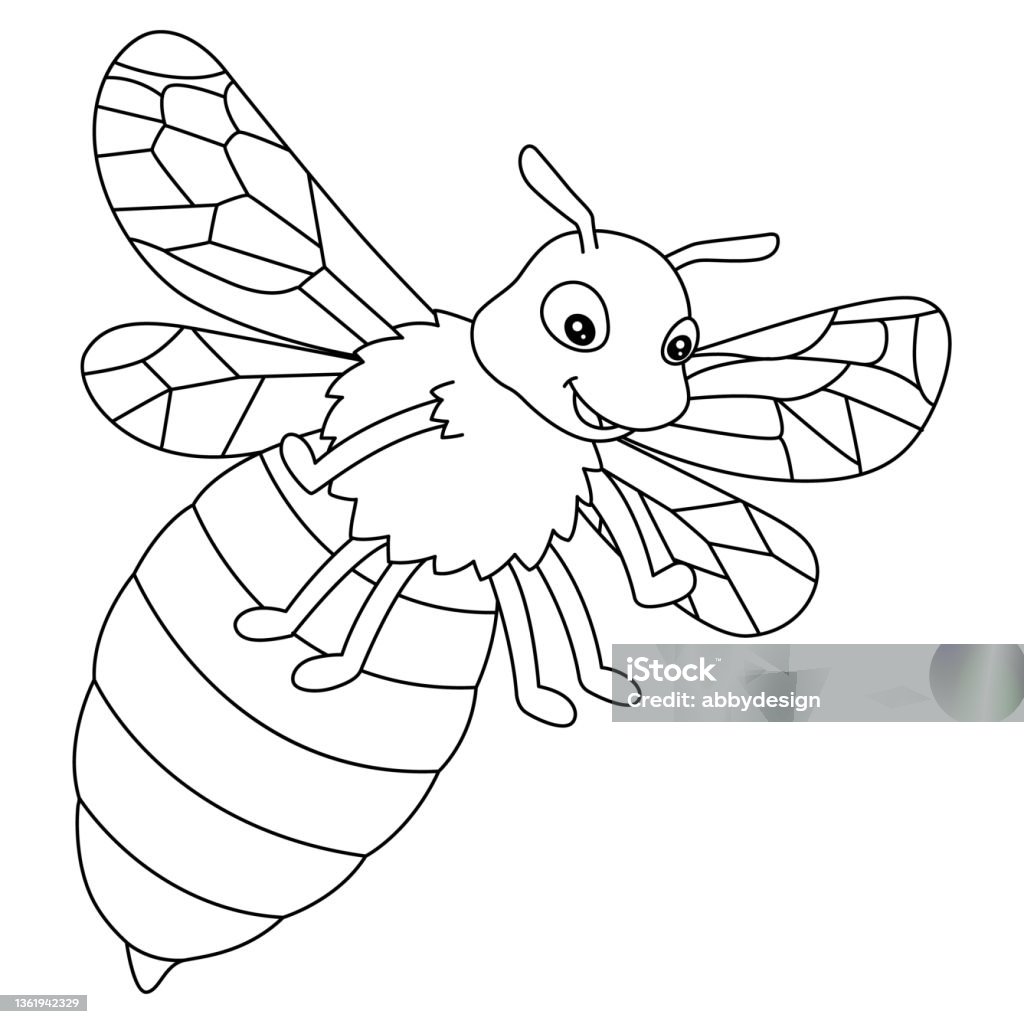 Bee coloring page isolated for kids stock illustration