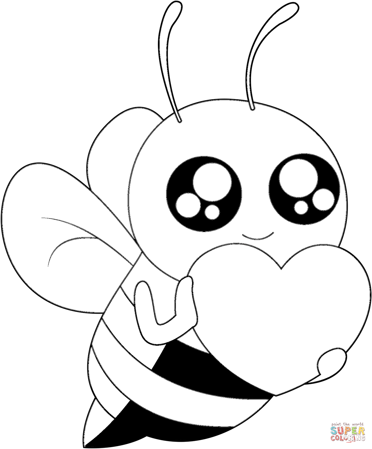 Bee with heart coloring page free printable coloring pages