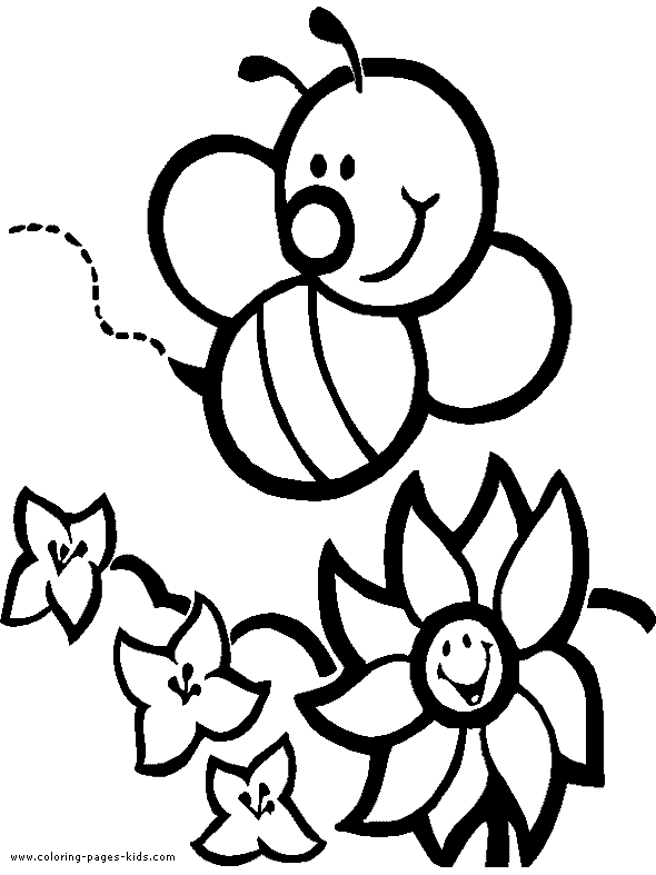 Bee with flowers color page coloring pages for kids