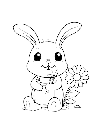 Premium vector printable cute rabbit coloring page outline big flower