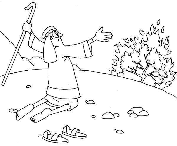Moses take his sandal off when he saw burning bush coloring pages coloring pages burning bush jesus coloring pages