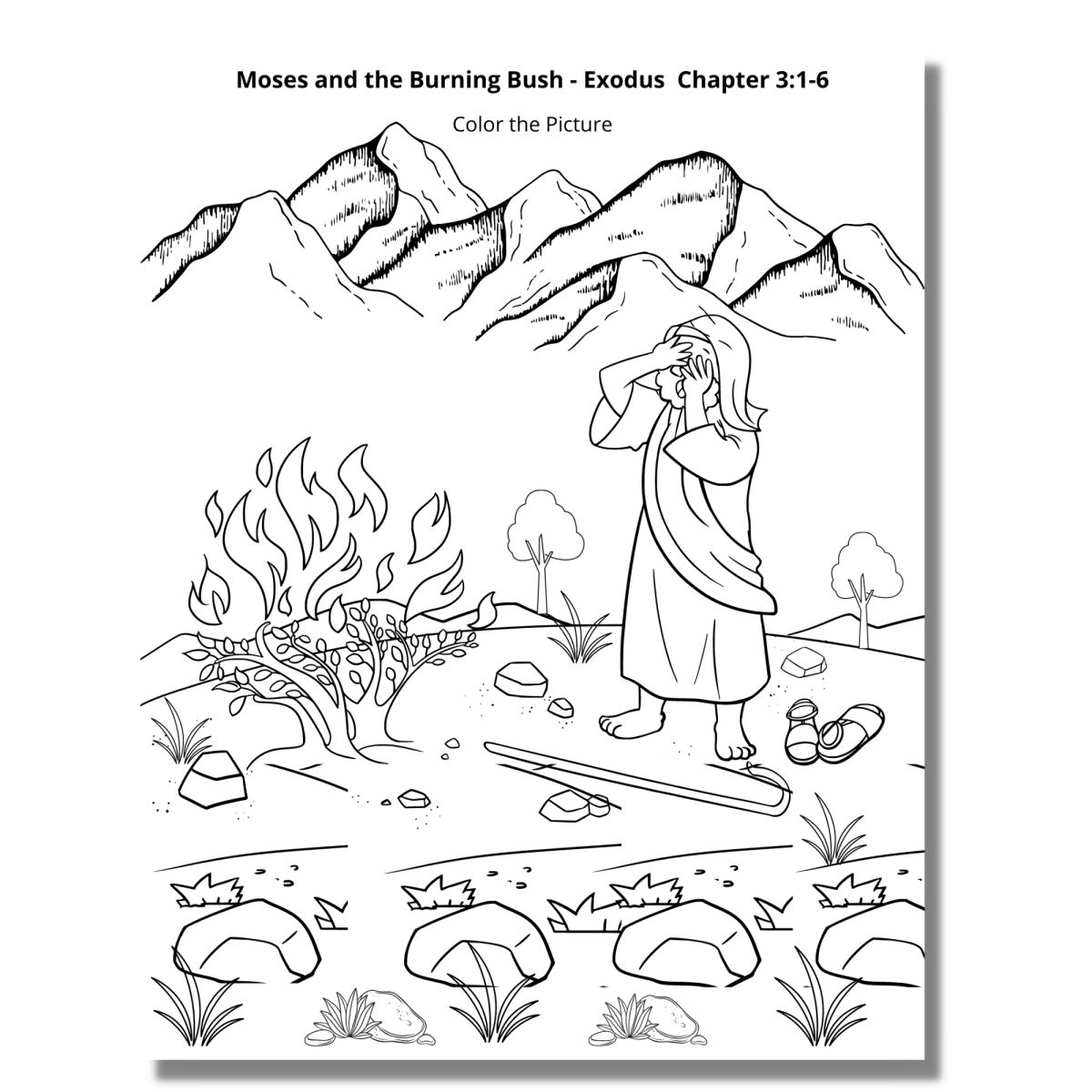 Moses and the burning bush coloring pages â moses craft activities moses craft burning bush coloring pages