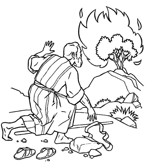 Moses listen to god through burning bush coloring pages sunday school coloring pages bible coloring pages coloring pages