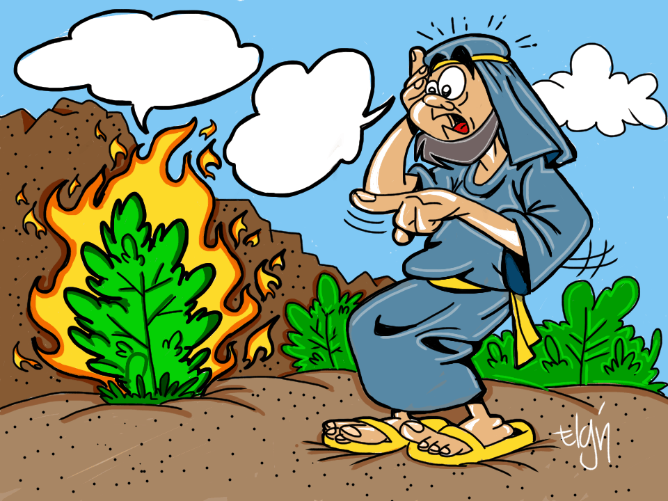 Moses and the burning bush cartoon coloring page