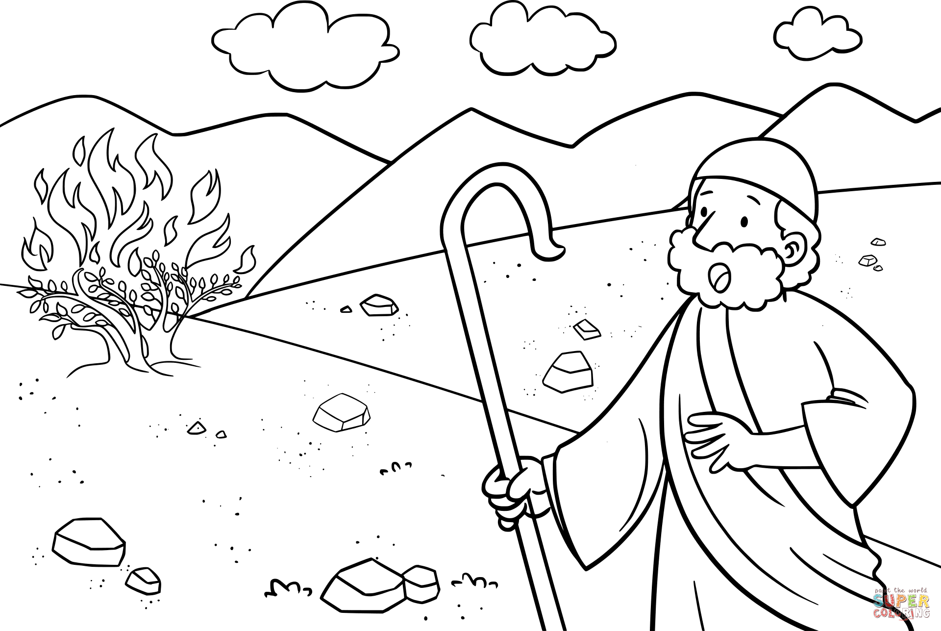 Moses the burning bush coloring page free printable coloring pages