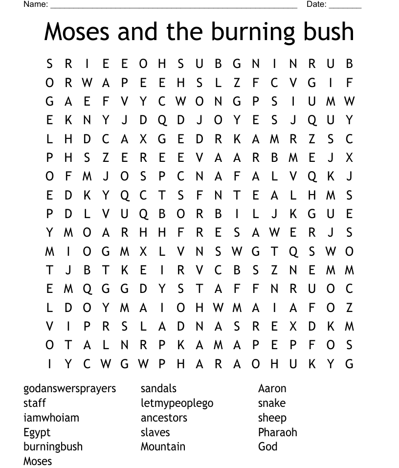 Moses and the burning bush word search