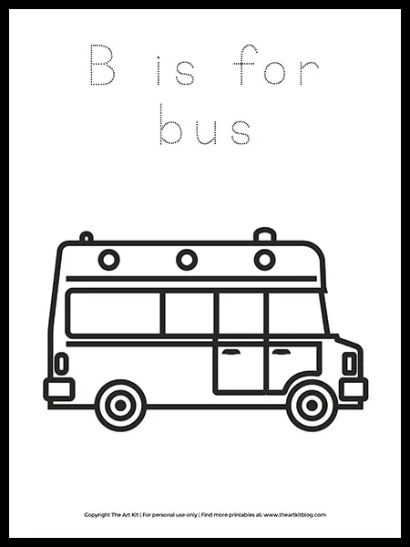 Free letter b is for bus coloring page â the art kit