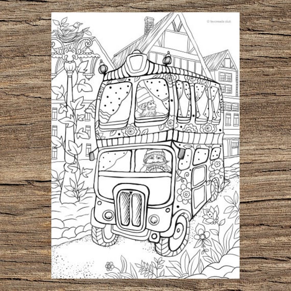 Fantasy bus printable adult coloring page from favoreads coloring book pages for adults and kids coloring sheets colouring designs