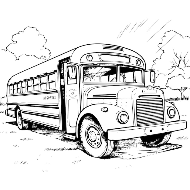 Premium vector school bus coloring page for kids