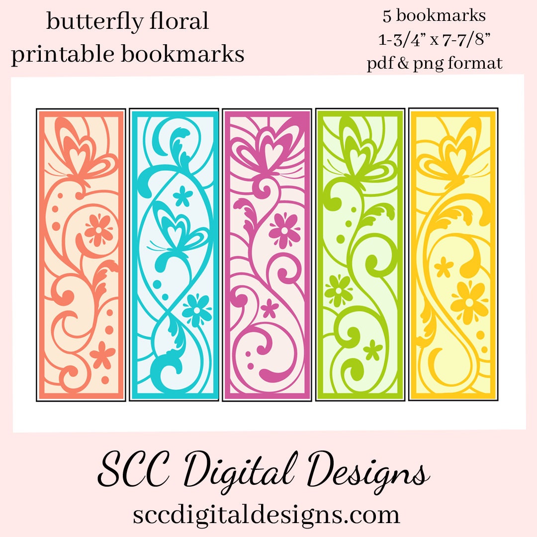 Butterfly floral printable bookmarks