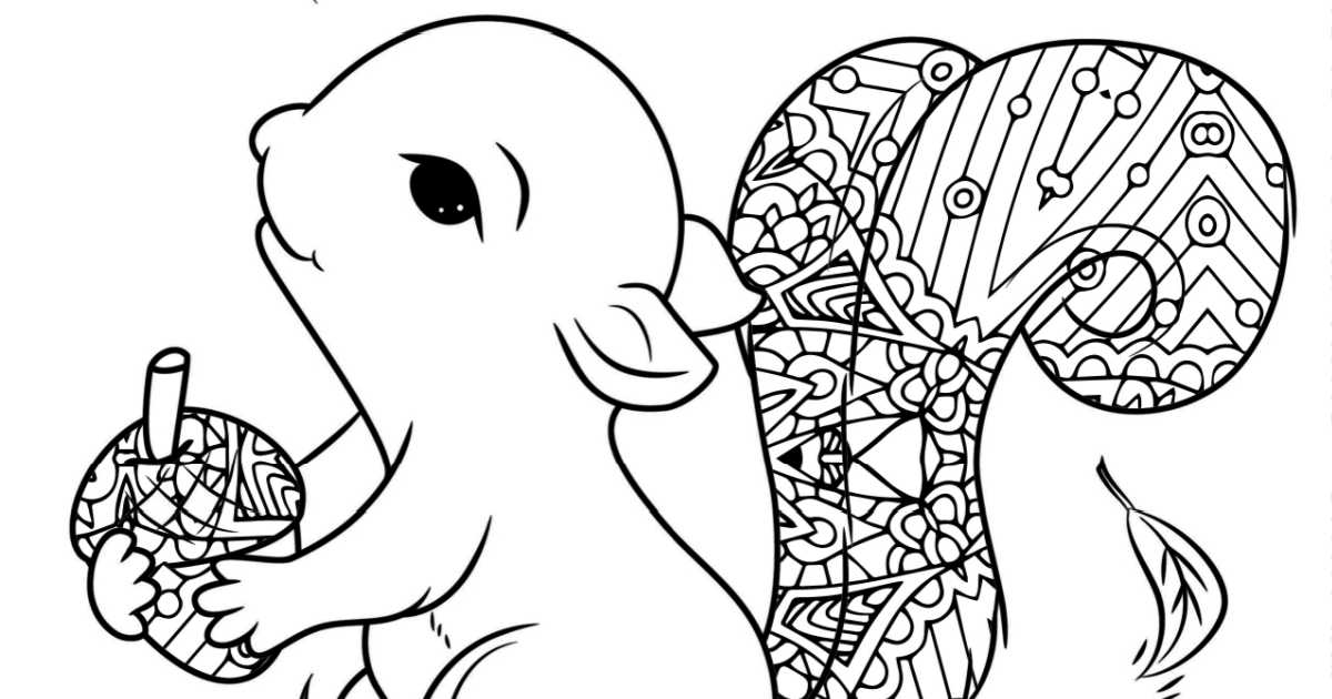 Free printable squirrel with butterfly coloring page