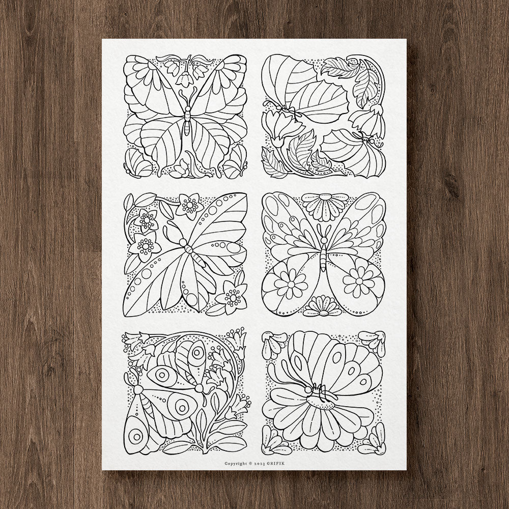 Mini boxes of butterflies coloring page â grifik