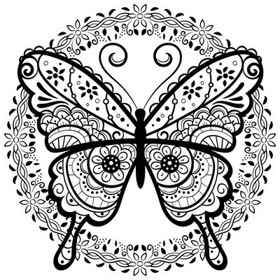 Doodle butterfly coloring page m