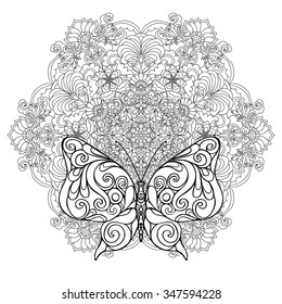 Butterfly floral mandala coloring book adult stock vector royalty free