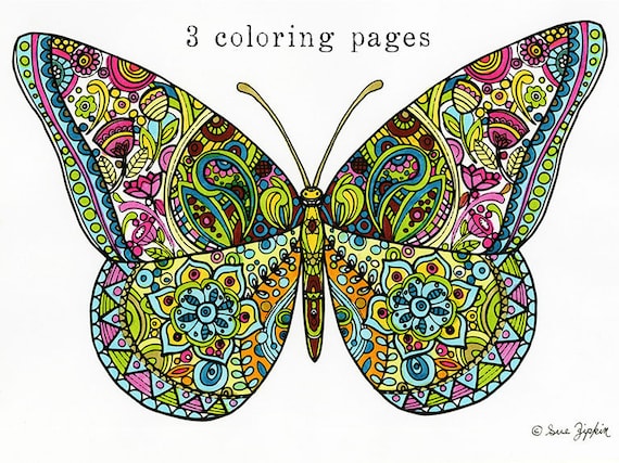 Sue zipkin printable set of butterfly mandala flower allover pattern coloring pages pdf printable