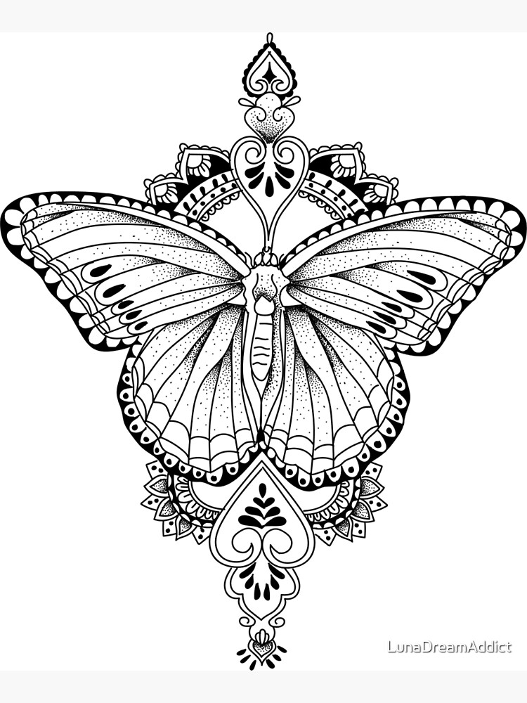 Butterfly mandala line art art print for sale by lunadreamaddict