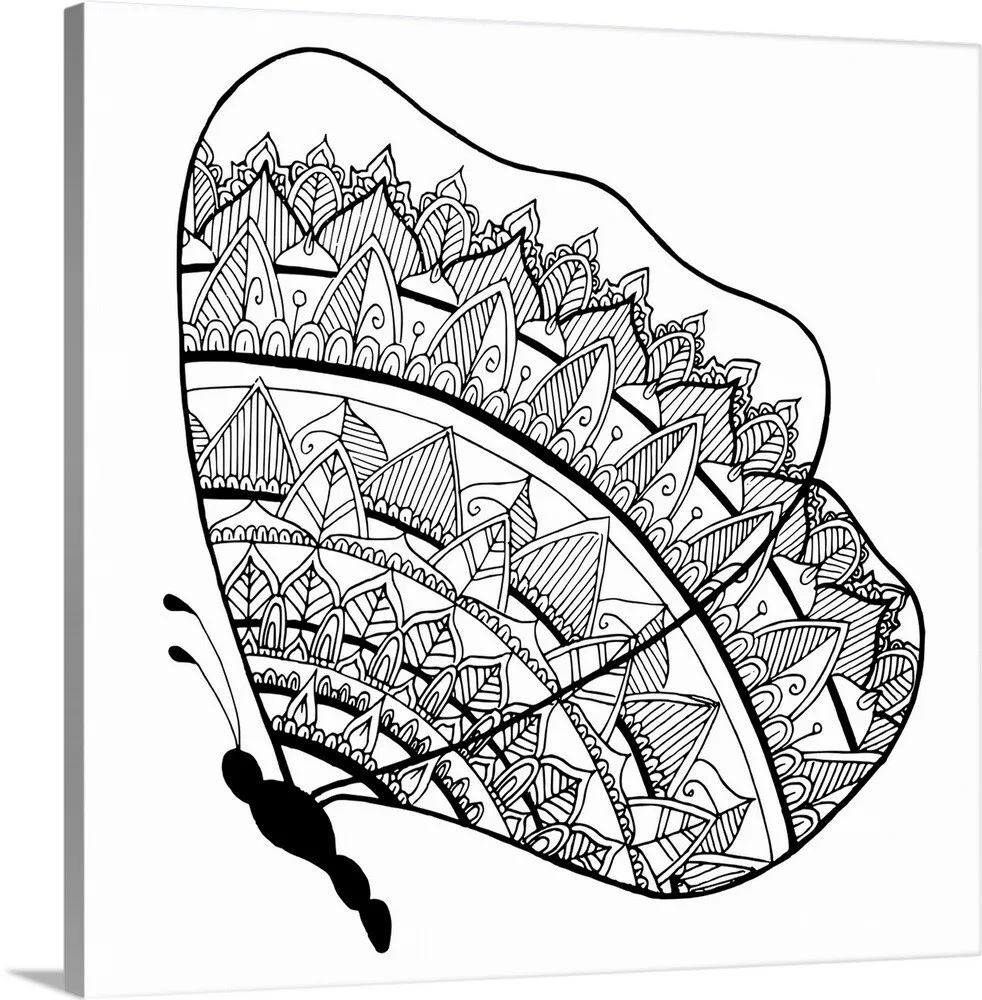 Diy coloring book canvas art entitled butterfly mandala