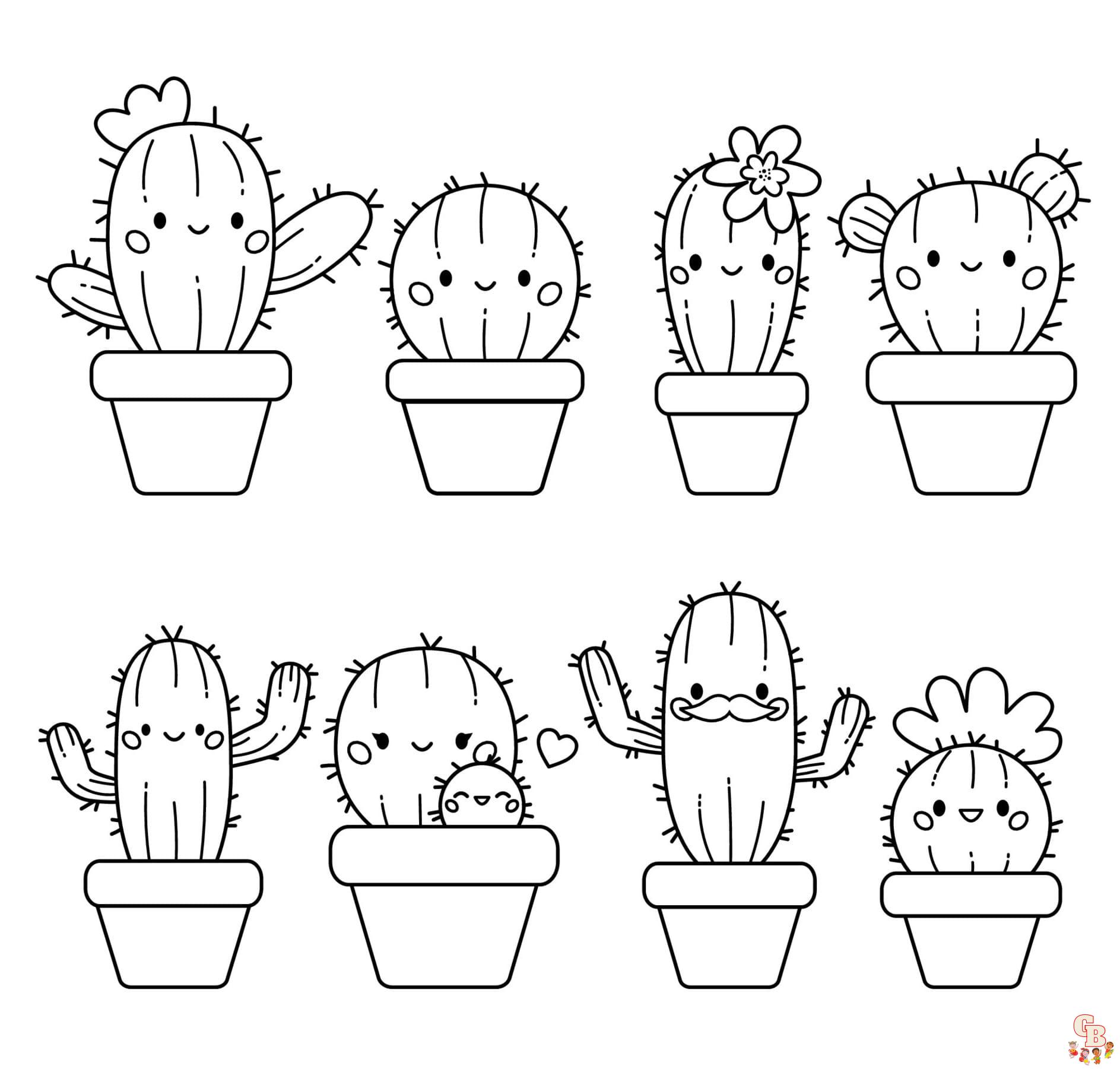 Printable cacti coloring pages free for kids and adults