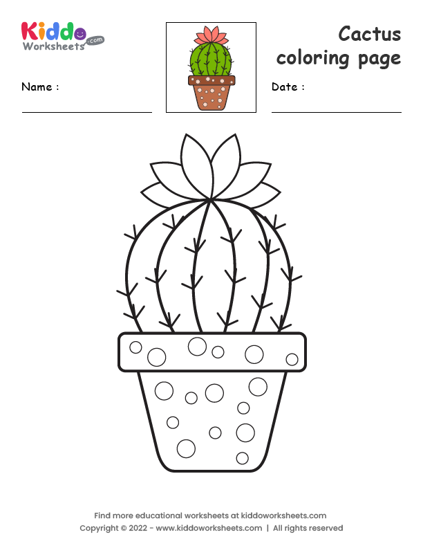 Free printable cactus coloring page worksheet