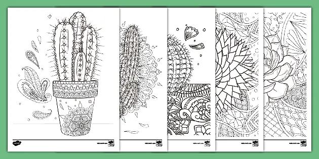 Cactus coloring sheets for mindful coloring