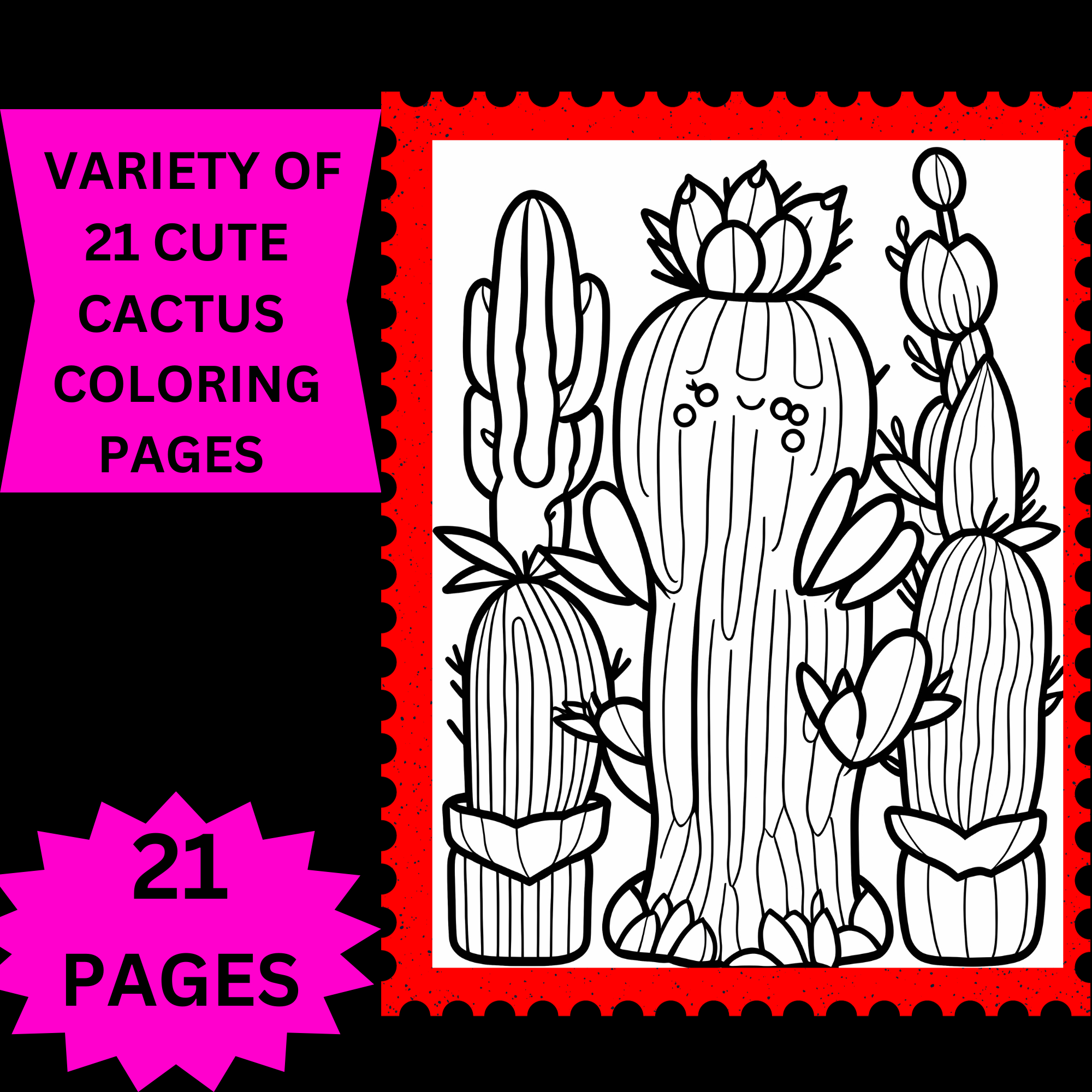 Unique and cute cactus coloring pages for kids