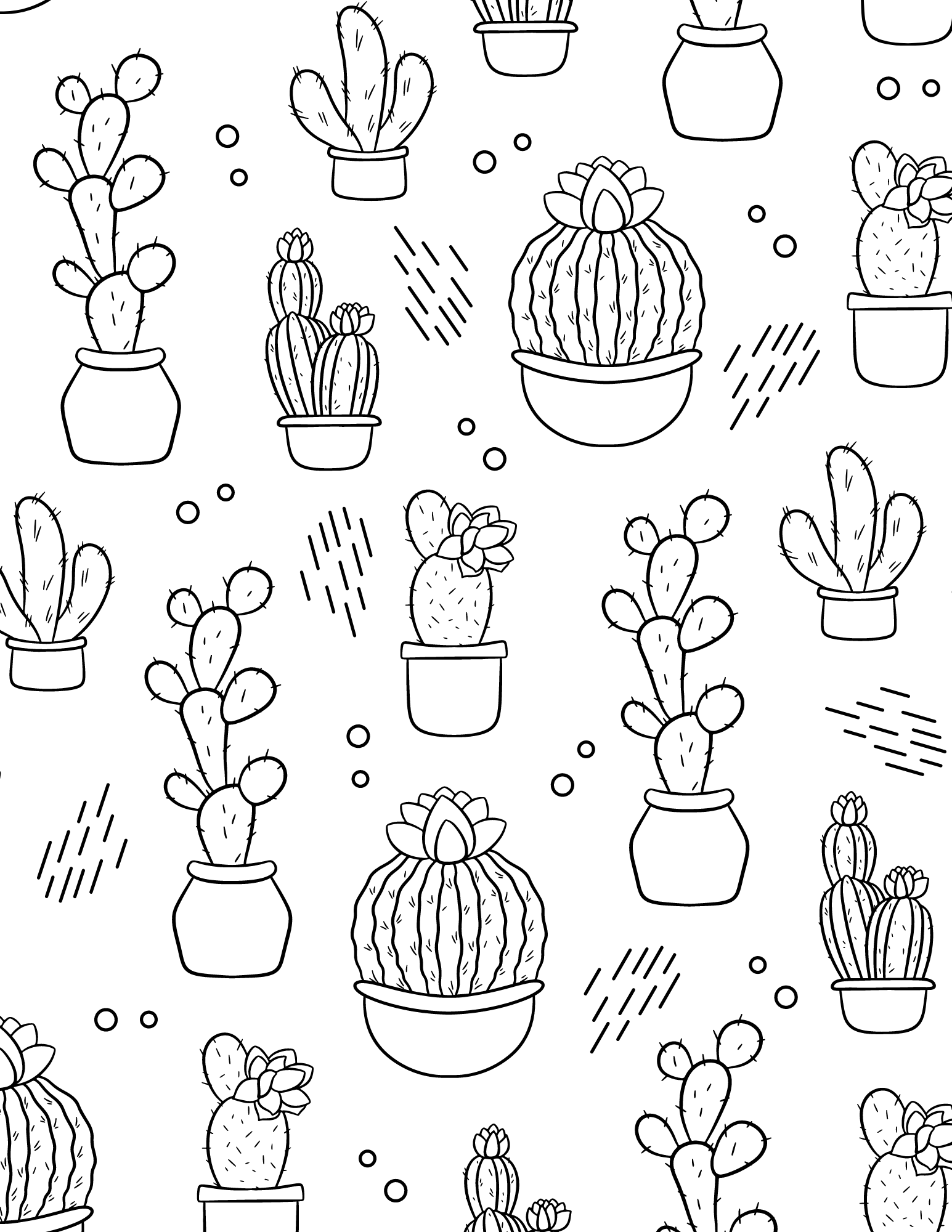 Cute cactus coloring pages for kids and adults