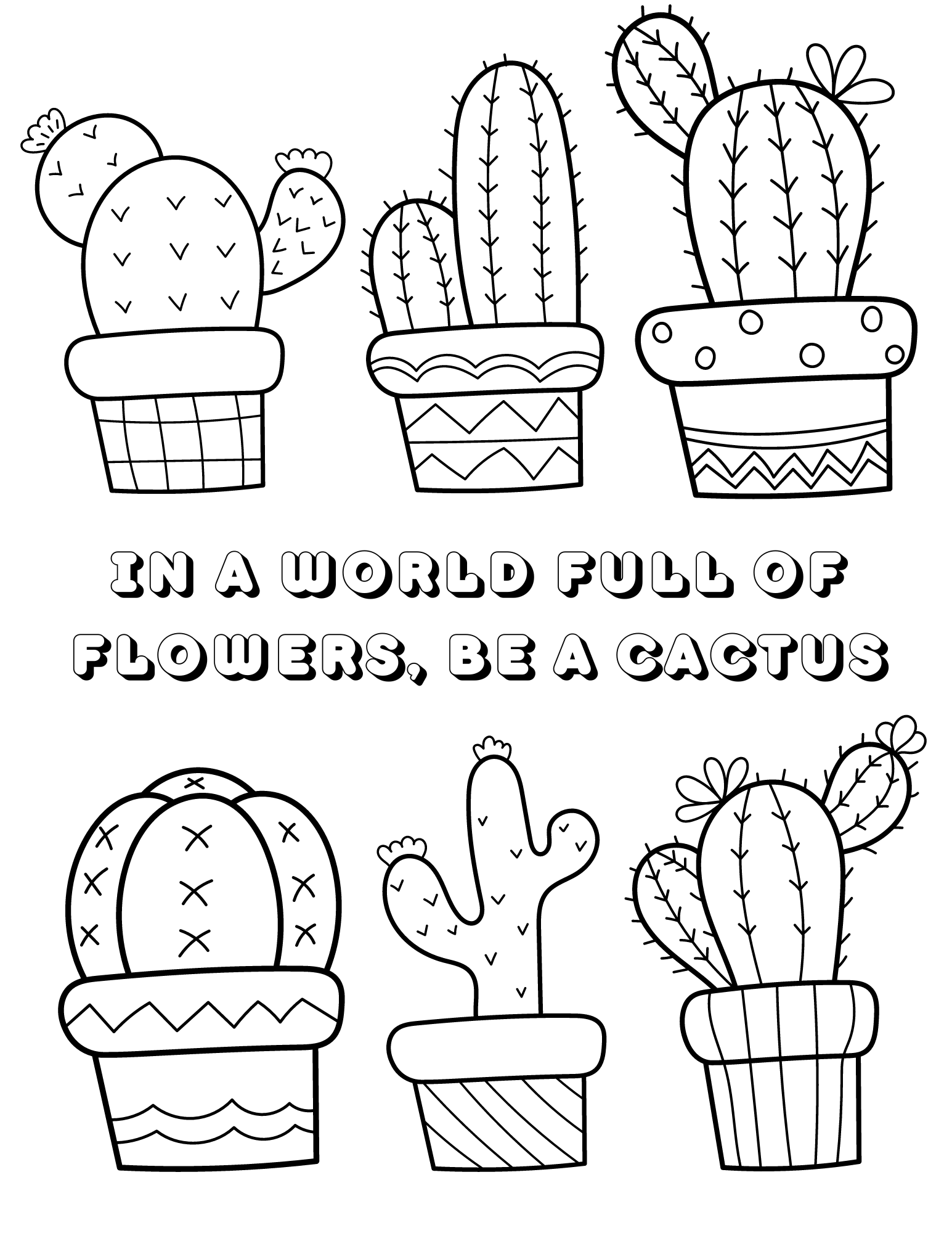 Cute cactus coloring pages for kids and adults