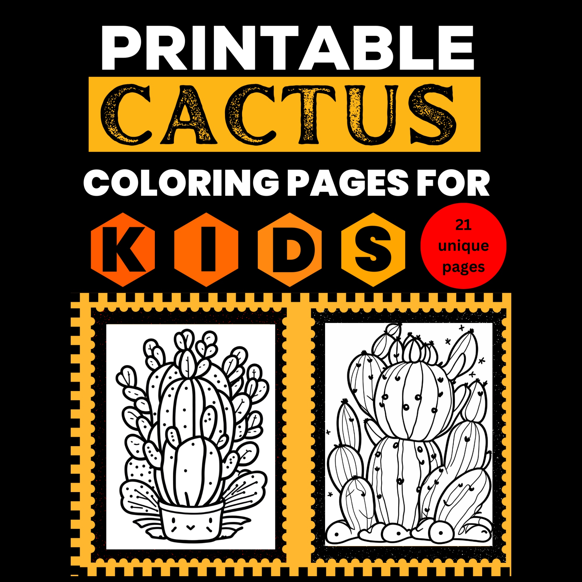 Unique and cute cactus coloring pages for kids