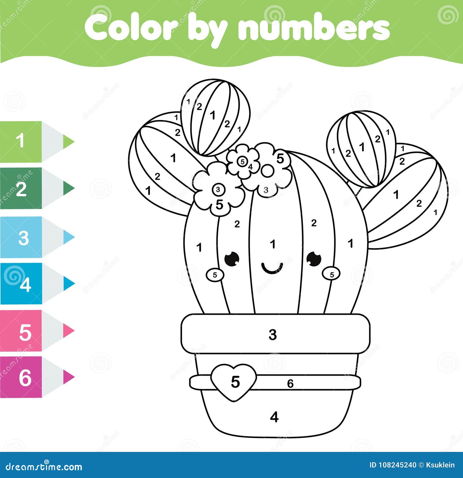 Children educational game coloring page with cute cactus stock vector