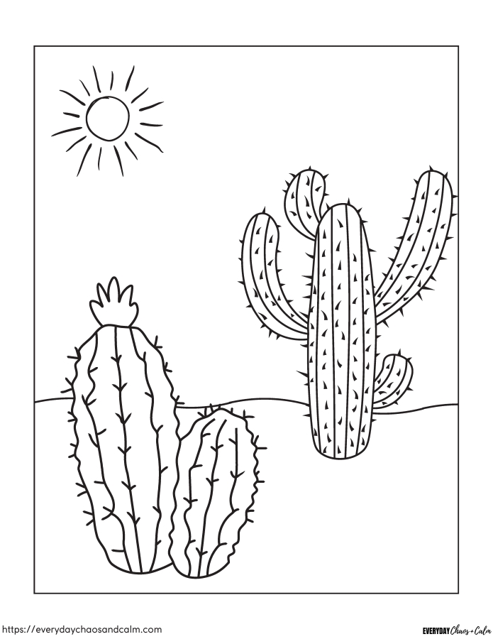 Free cactus coloring pages for kids