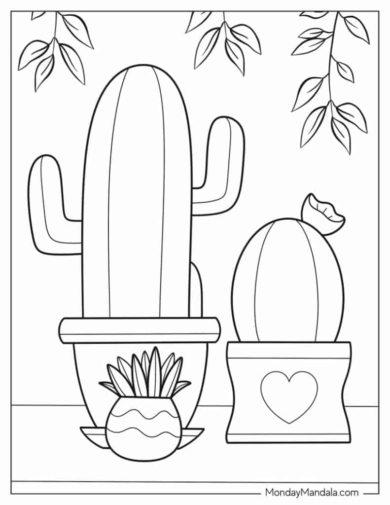 Cactus coloring pages free pdf printables