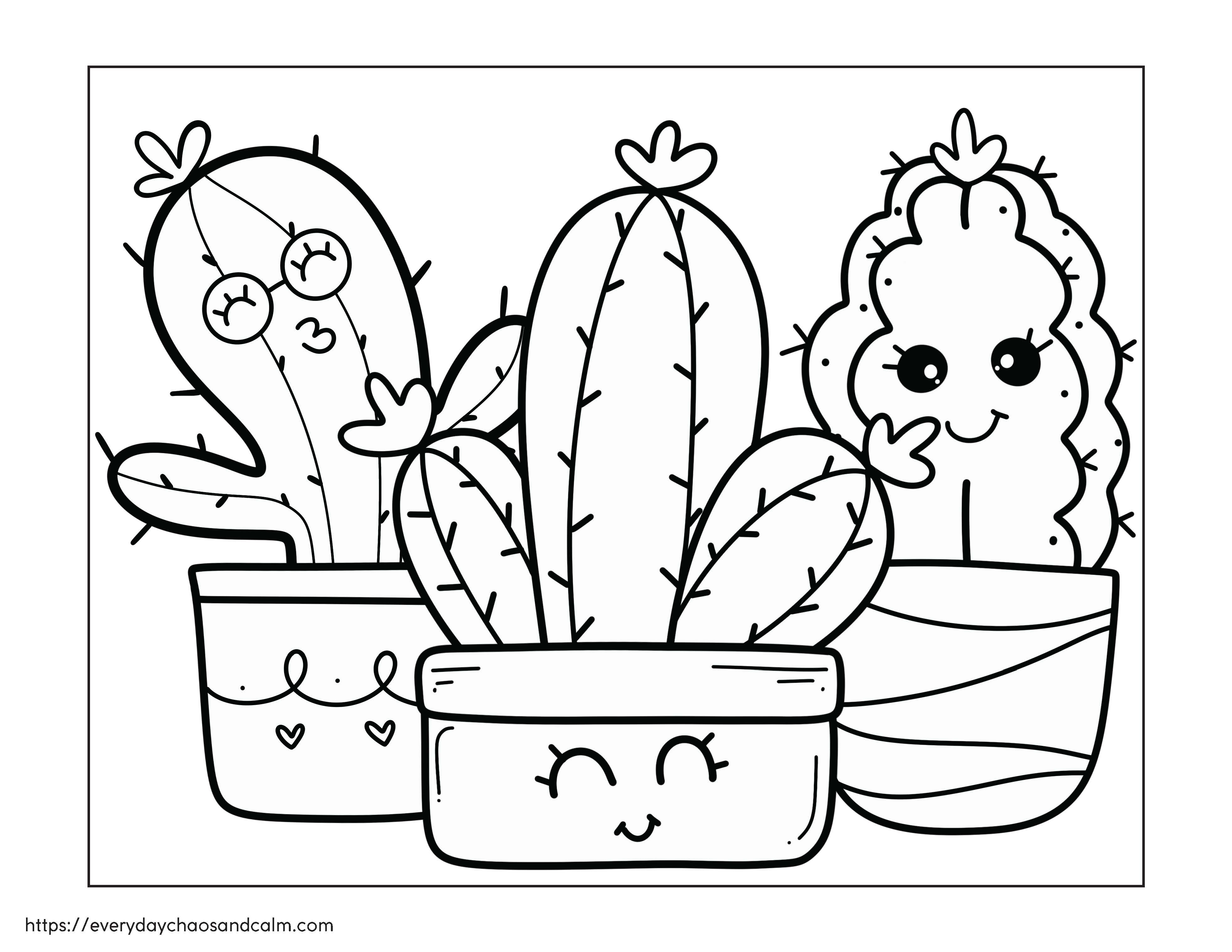 Free cactus coloring pages for kids