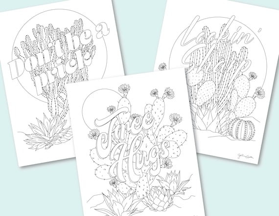 Printable cactus coloring pages set of coloring sheets for adults instant download