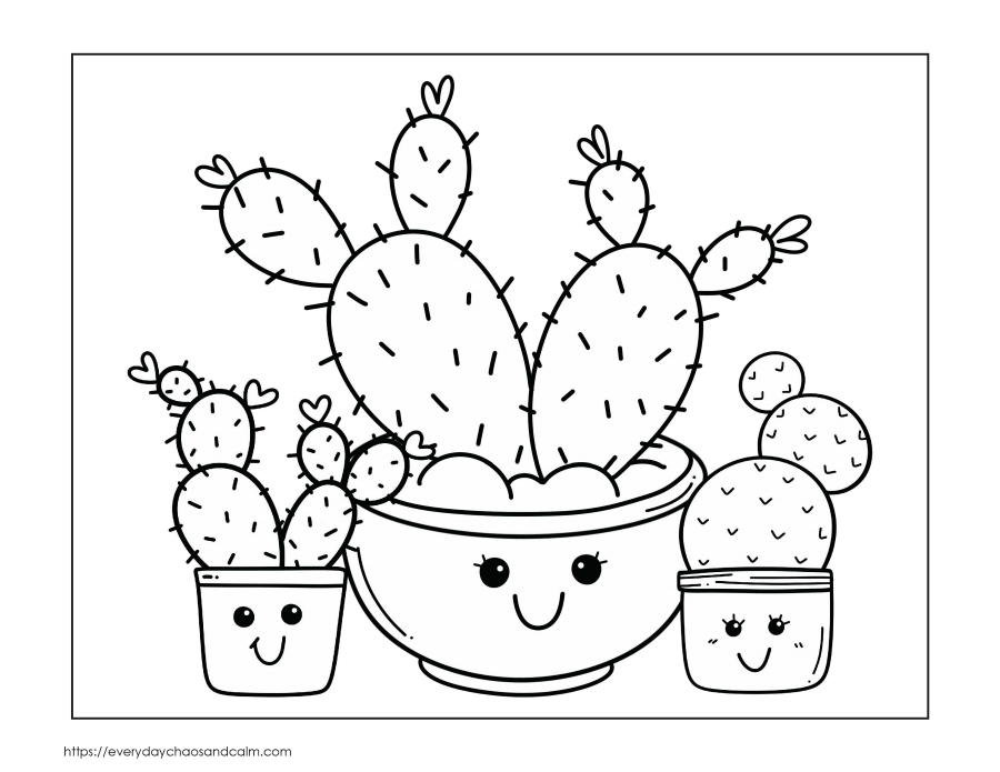 Free cactus coloring pages for kids