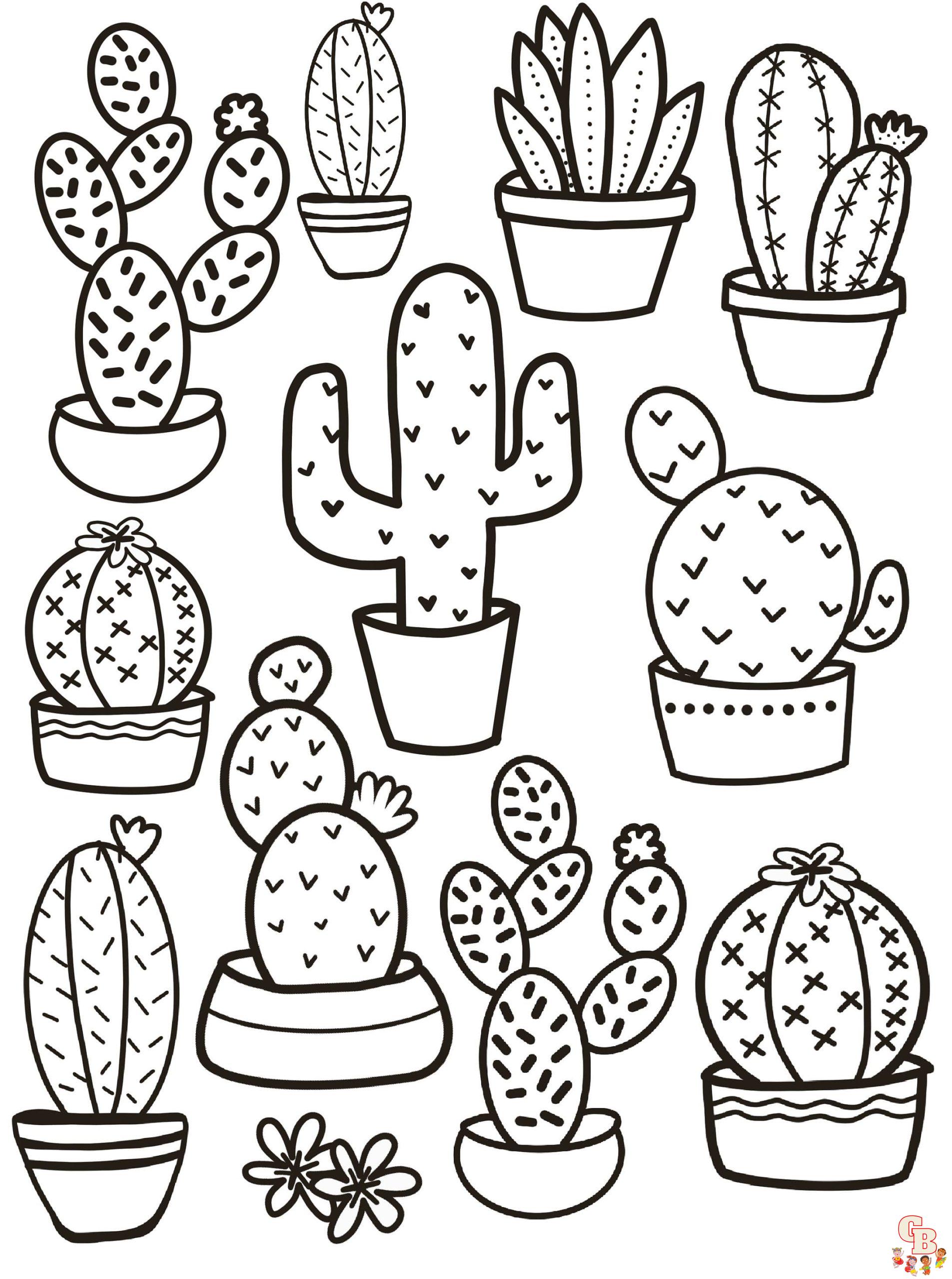 Printable cacti coloring pages free for kids and adults