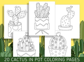 Cute and spiky potted cactus coloring pages pdf file instant download