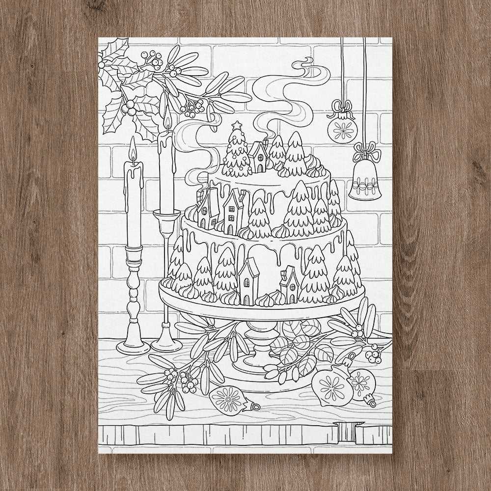 Christmas cake coloring page â grifik