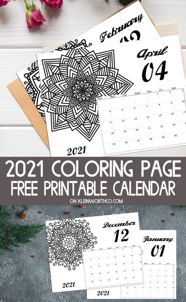Coloring page calendar printable