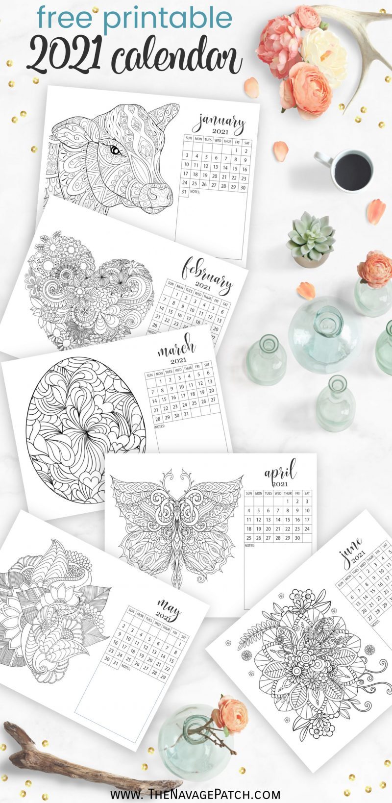 Free printable adult coloring calendars for