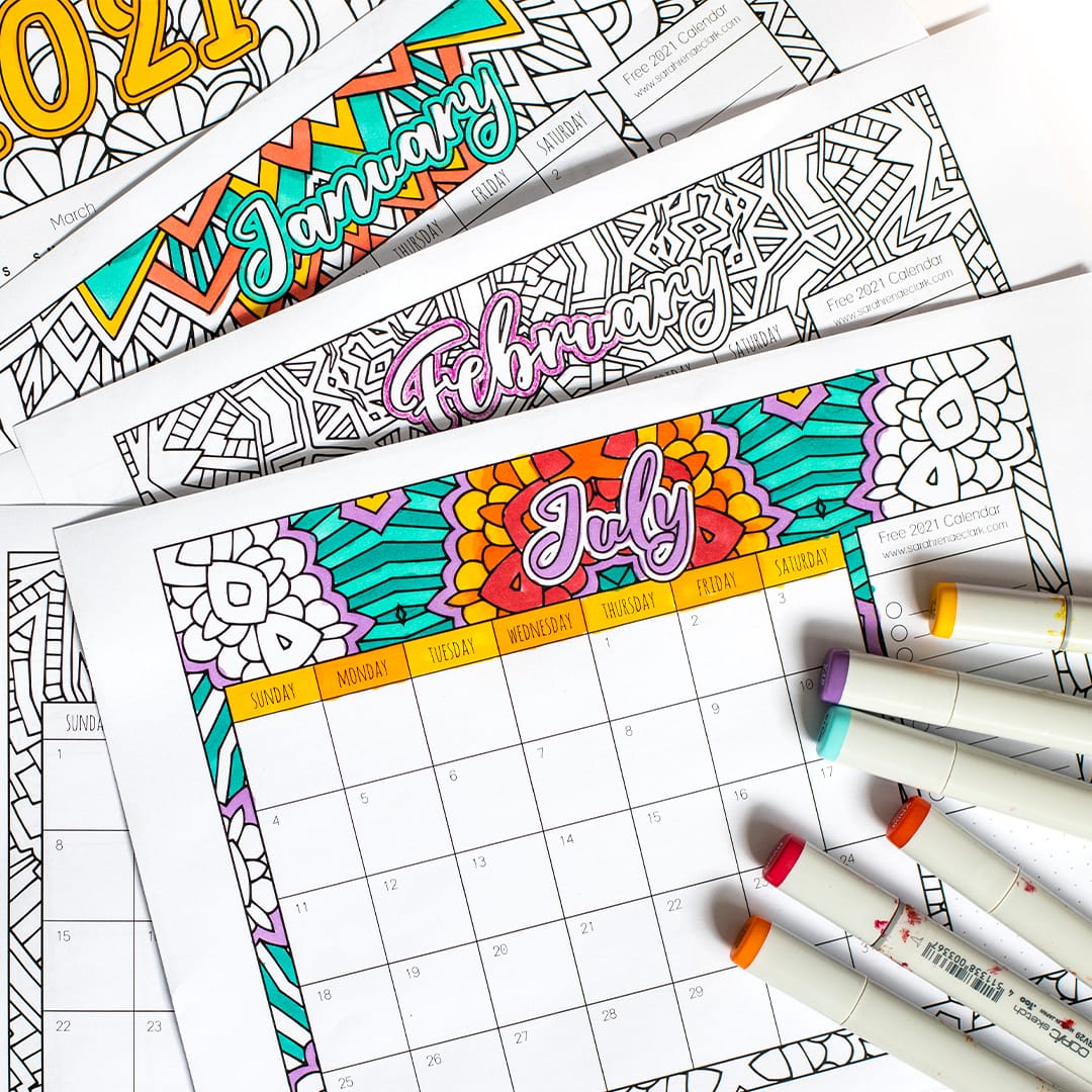 Free printable coloring calendar