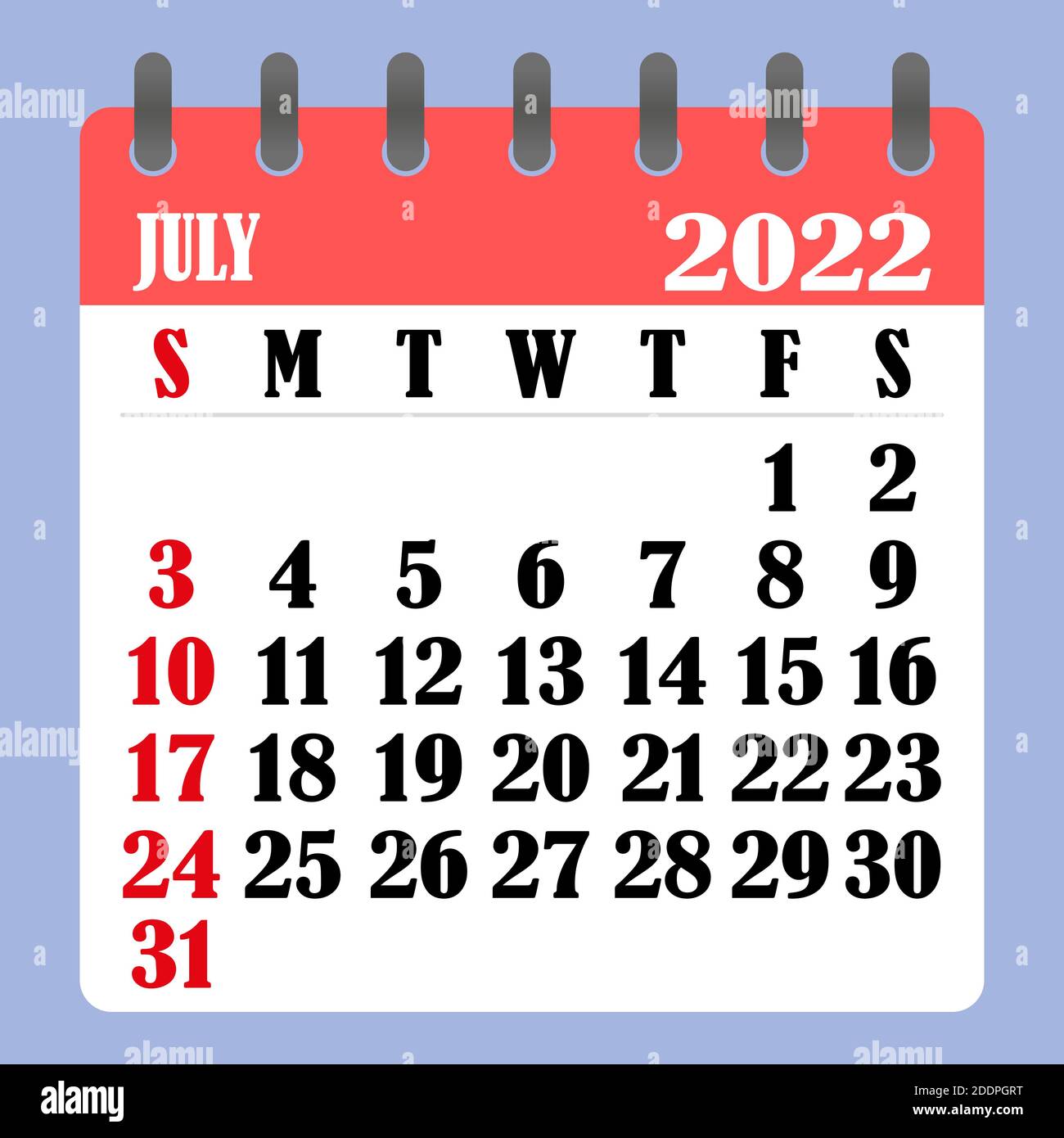 Letter calendar for july the week begins on sunday time planning and schedule concept flat design removable calendar for the month vector i stock vector image art