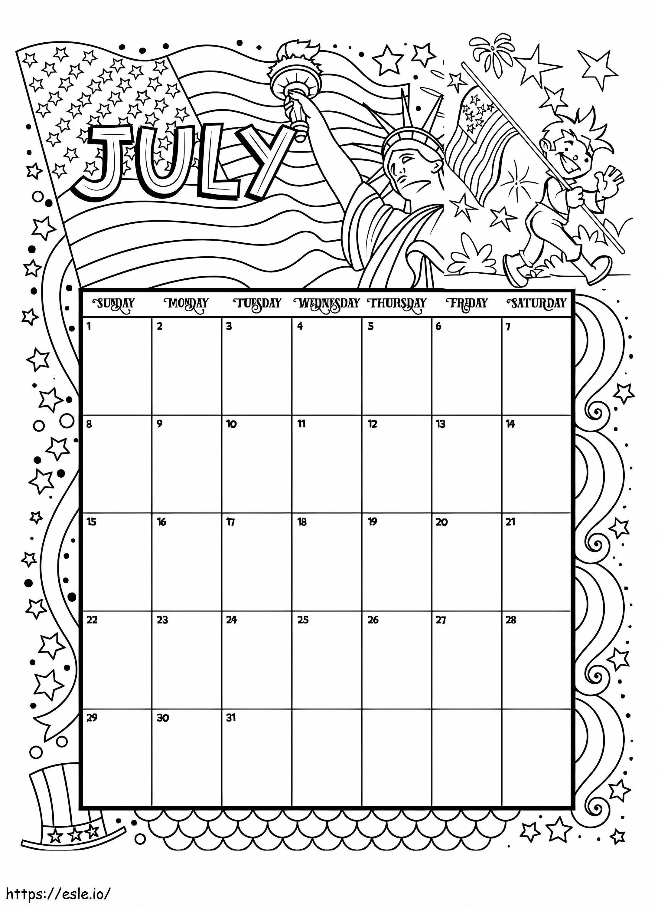 Calendar july coloring page