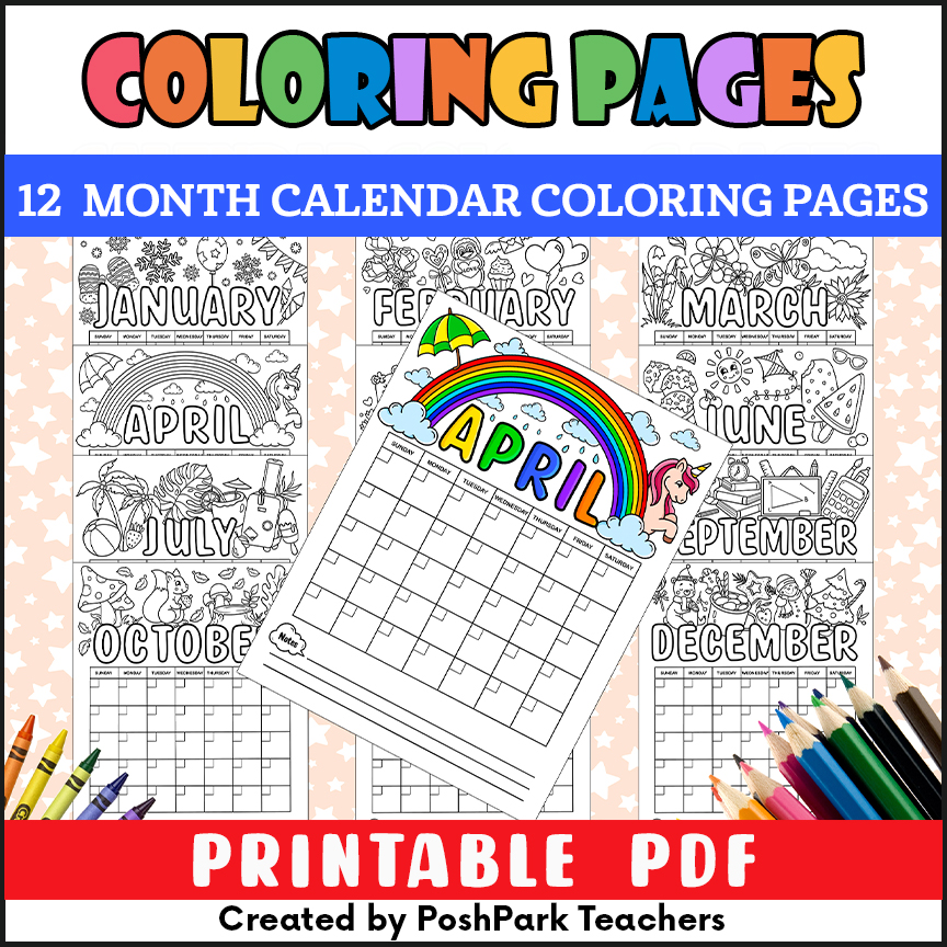 Month coloring calendar for kids pdf cute coloring calendar made by teachers