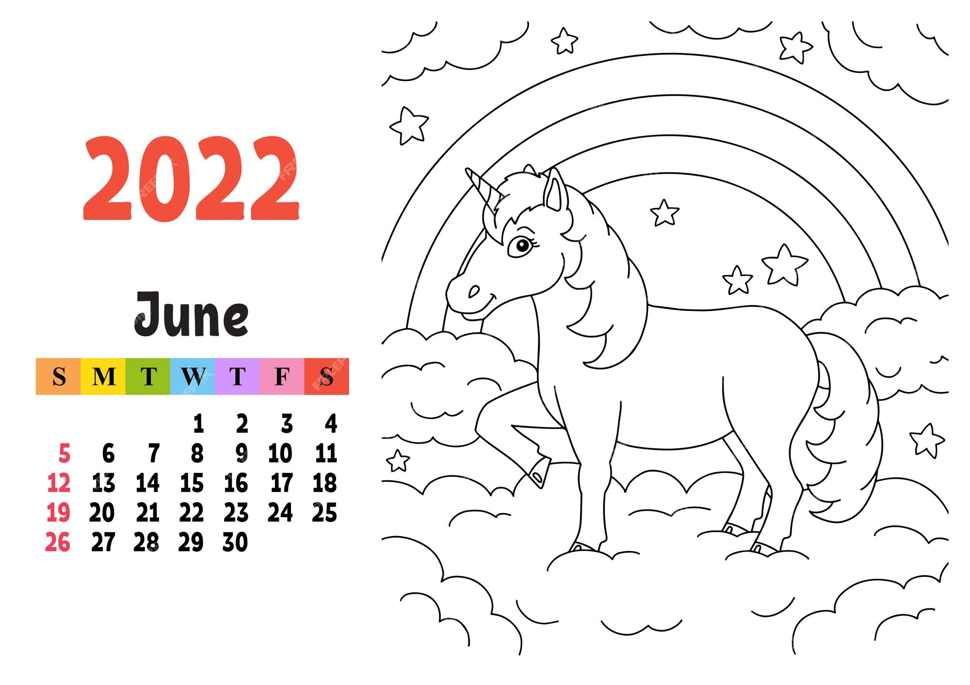 Premium vector calendar for with a cute character fairy unicorn coloring page fun and bright design isolated color vector illustration cartoon style